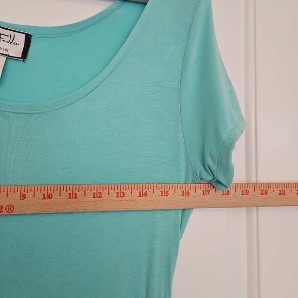 Vtg. Mary McFadden Collection Womens Large Turquoise Waterfall Hem Jersey Dress - Picture 4 of 8